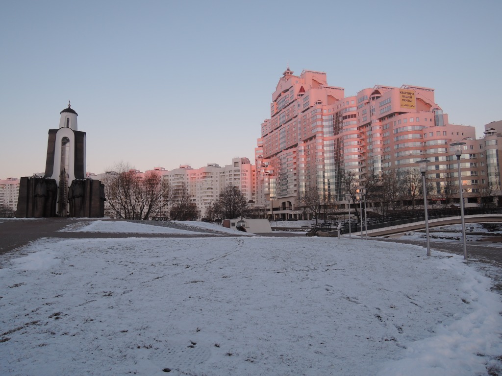 New luxury block and a monument for the fallen soviet soldiers in Afghanistan
